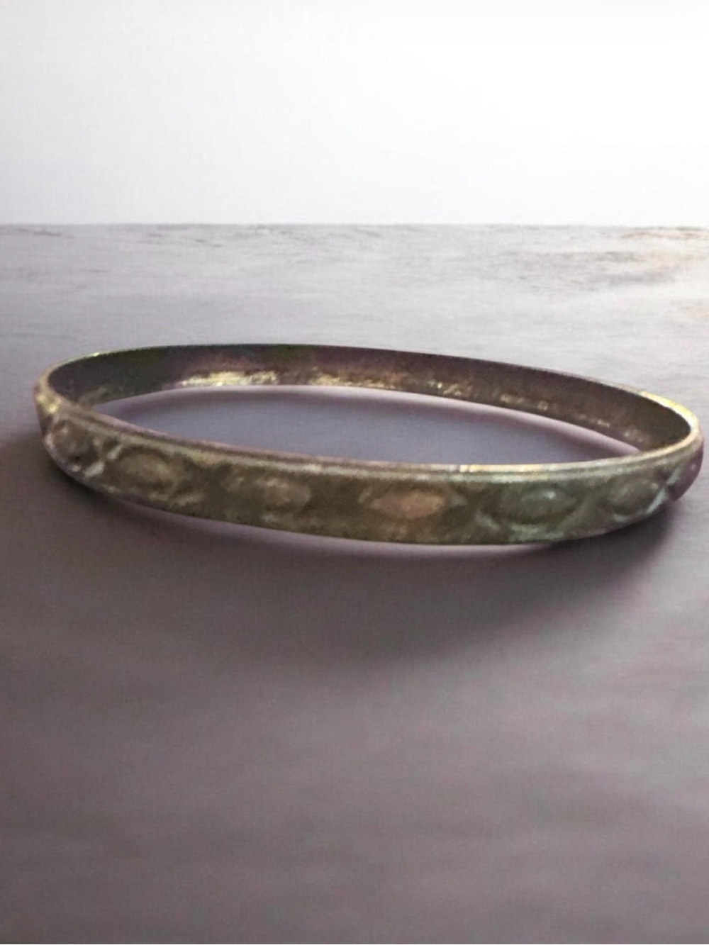 Etched Metal Bangle Bracelet in Antique Gold Tone
928